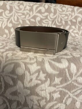 Ecco Black/ Dark Brown Leather Belt with Brushed Silver Buckle